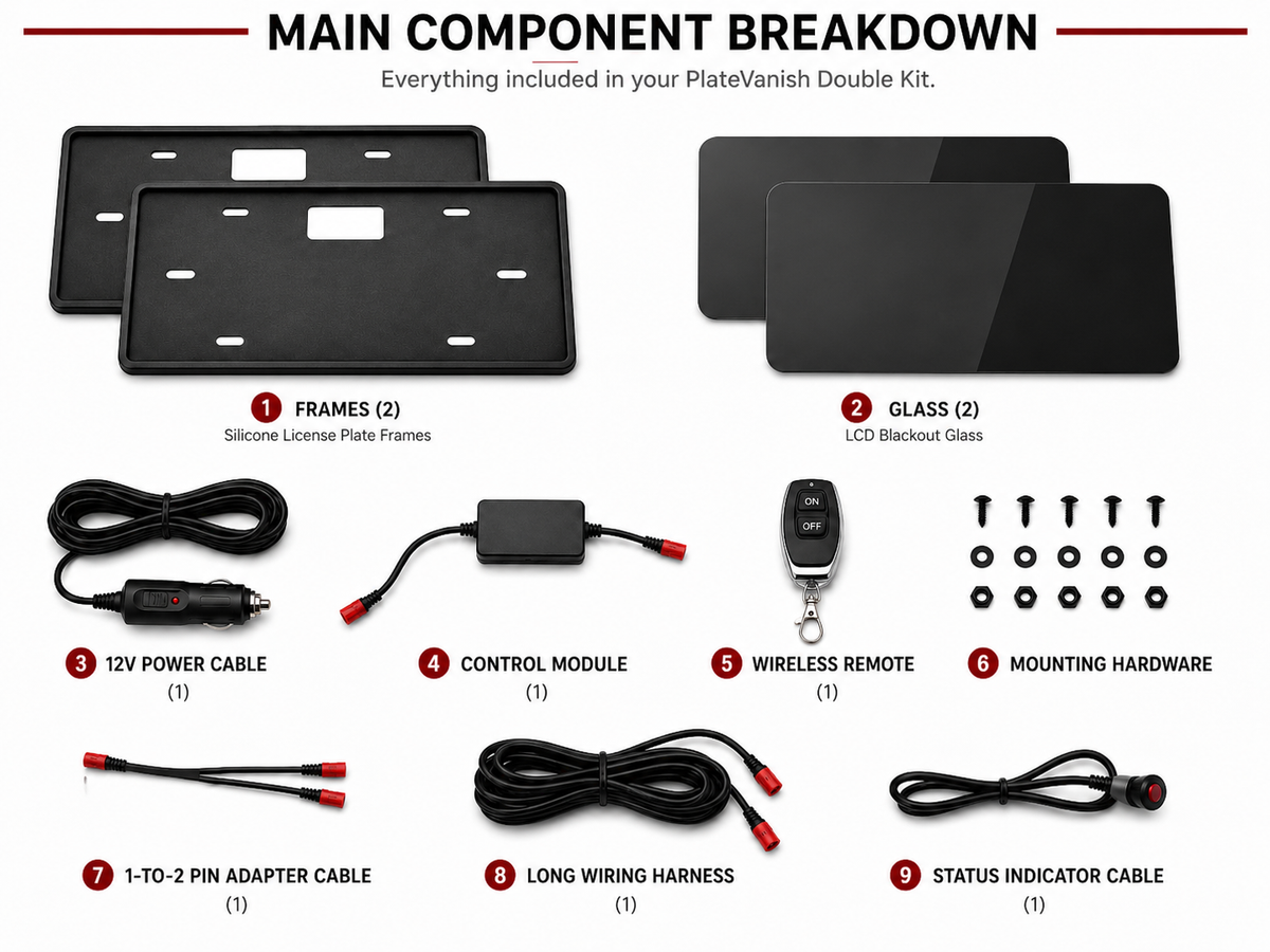 Stealth Blackout License Plate Cover - Remote Control Double Plate Kit (USA/Canada)