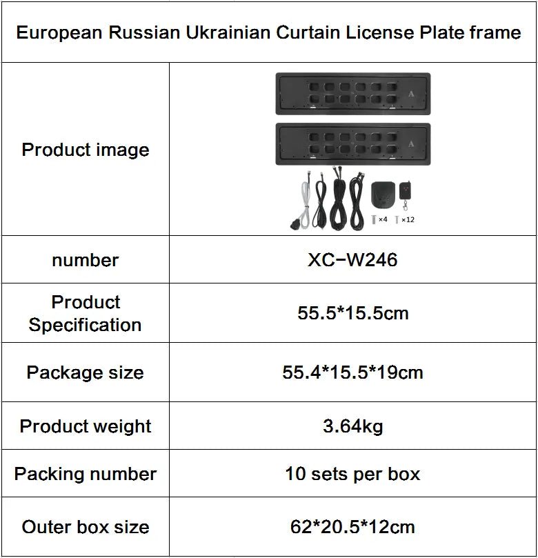 EU, RU,UK, hideaway License plate specifications