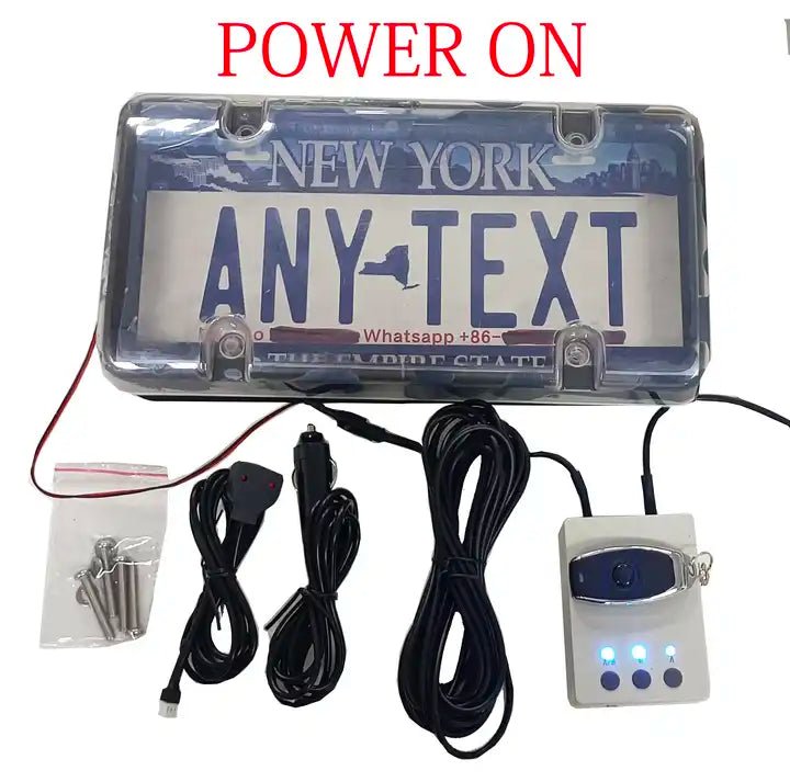 Stealth License Plate Fogger powered on and showing that it is clear when the power is activated