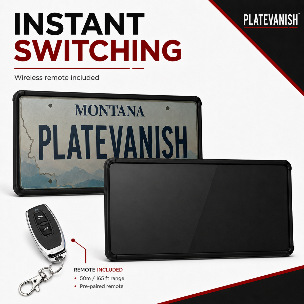 Stealth Blackout License Plate Cover - Remote Control Double Plate Kit (USA/Canada)